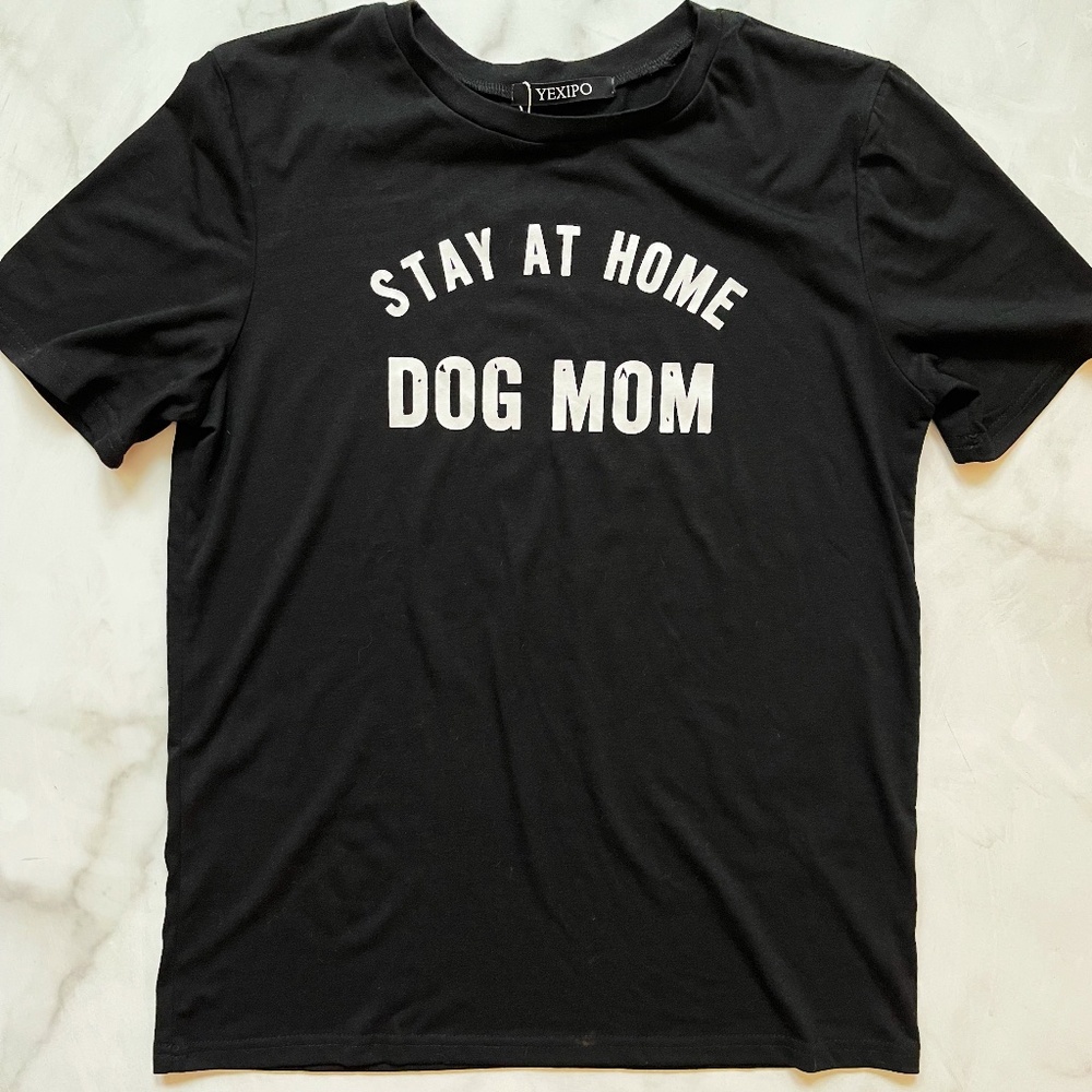 Stay at Home Dog Mom T-Shirt in Black - Size Medium
